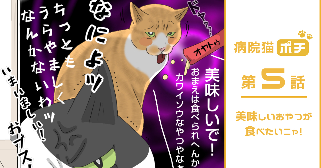 【猫マンガ vol.5】「病院猫ポチ」5話　美味しいおやつが食べたいニャ！