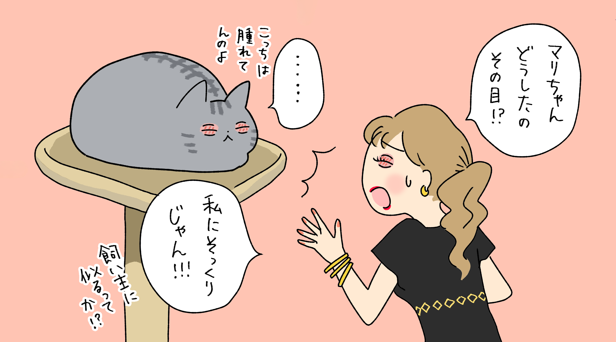 眼が腫れている猫と飼い主