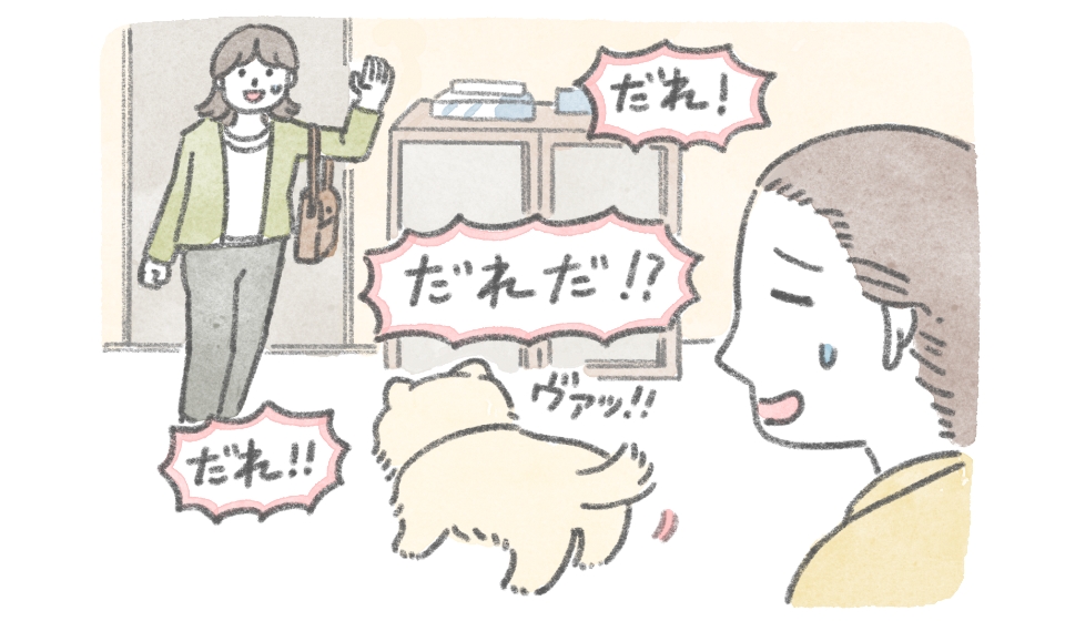 飼い主の友だちを噛もうとする愛犬の様子