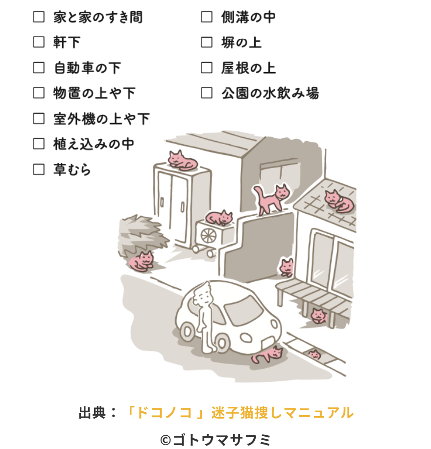 出典：「ドコノコ 」迷子猫捜しマニュアル ©ゴトウマサフミ